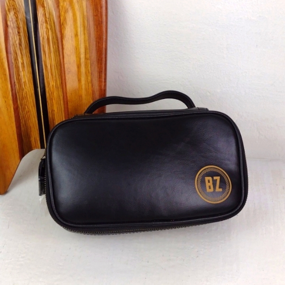 Swanky Badger Black Leather Like Men's Zip Around Sundries Shaving Travel Bag